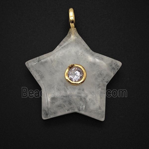Natural Clear Quartz Star Pendant Pave Zirconia