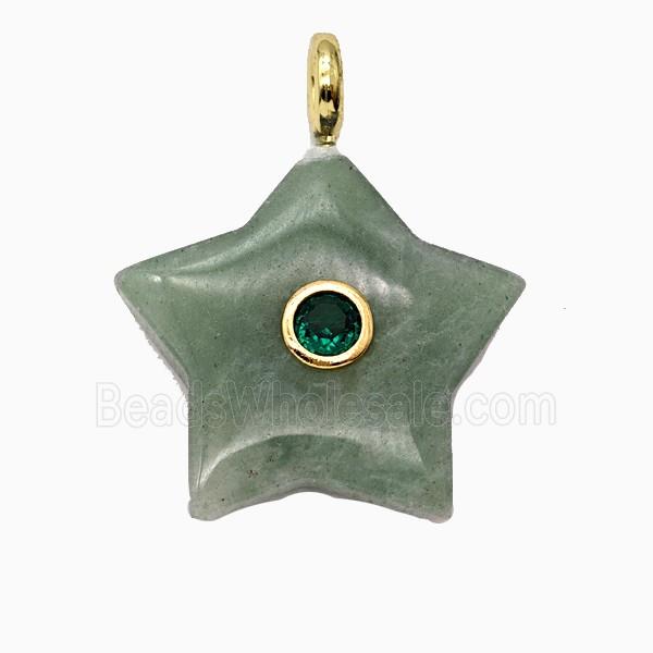 Natural Green Aventurine Star Pendant Pave Zirconia