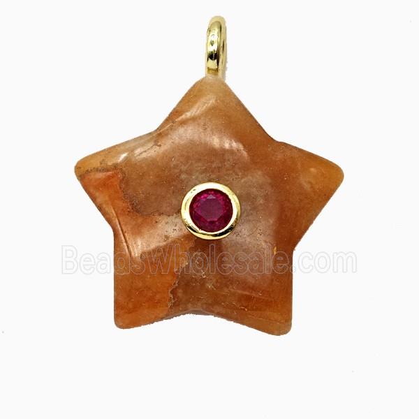 Red Aventurine Star Pendant Pave Zirconia