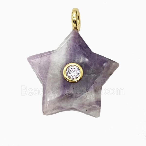 Natural Purple Amethyst Star Pendant Pave Zirconia