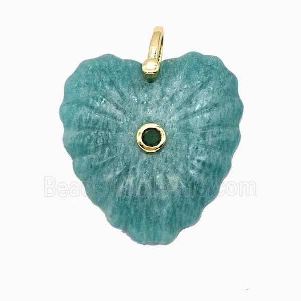 Natural Green Amazonite Heart Pendant Pave Zirconia