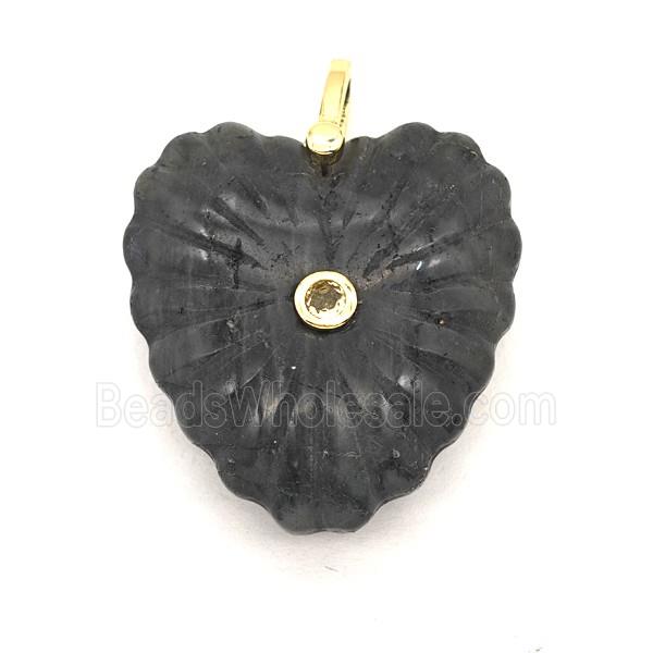 Labradorite Heart Pendant Pave Zirconia