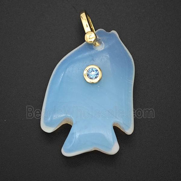 Opalite Fish Pendant Pave Zirconia