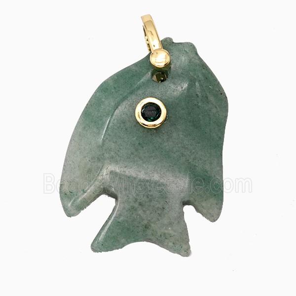 Green Aventurine Fish Pendant Pave Zirconia