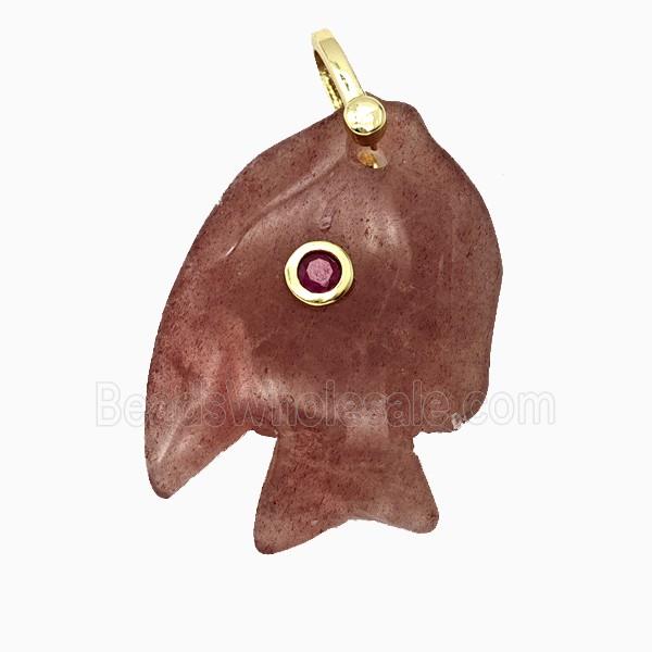 Strawberry Quartz Fish Pendant Pave Zirconia