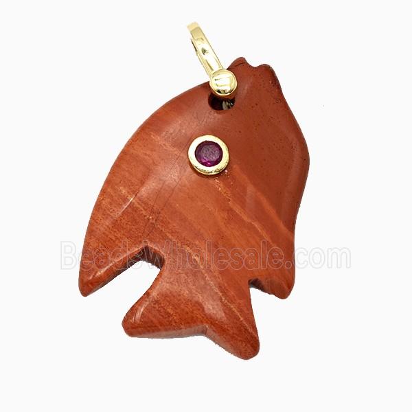Red Jasper Fish Pendant Pave Zirconia