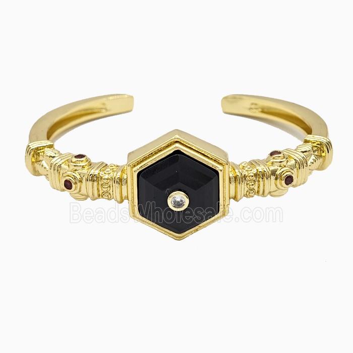 Copper Bangle Pave Obsidian Gold Plated