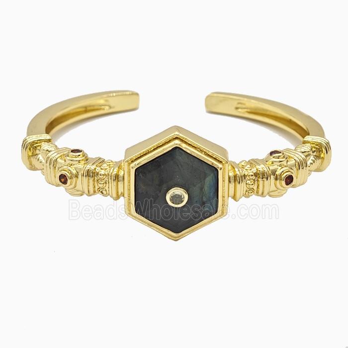 Copper Bangle Pave Labradorite Gold Plated