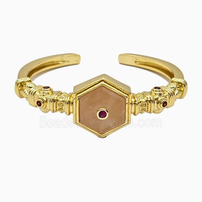 Copper Bangle Pave Moonstone Gold Plated