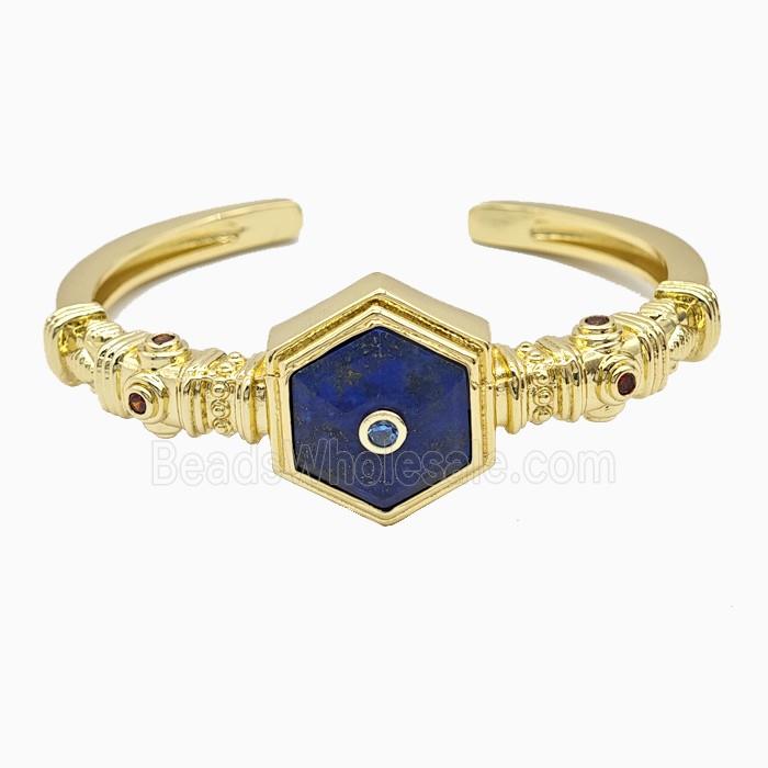Copper Bangle Pave Lapis Lazuli Gold Plated