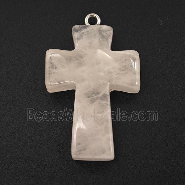 Pink Rose Quartz Cross Pendant