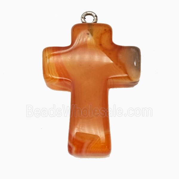Red Stripe Agate Cross Pendant