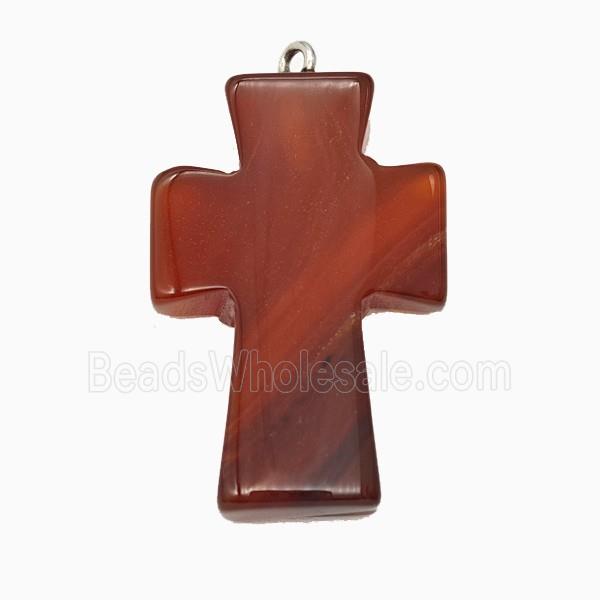 Red Dye Agate Cross Pendant