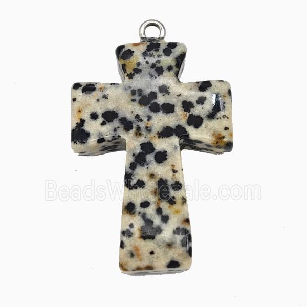 Black Dalmatian Jasper Cross Pendant
