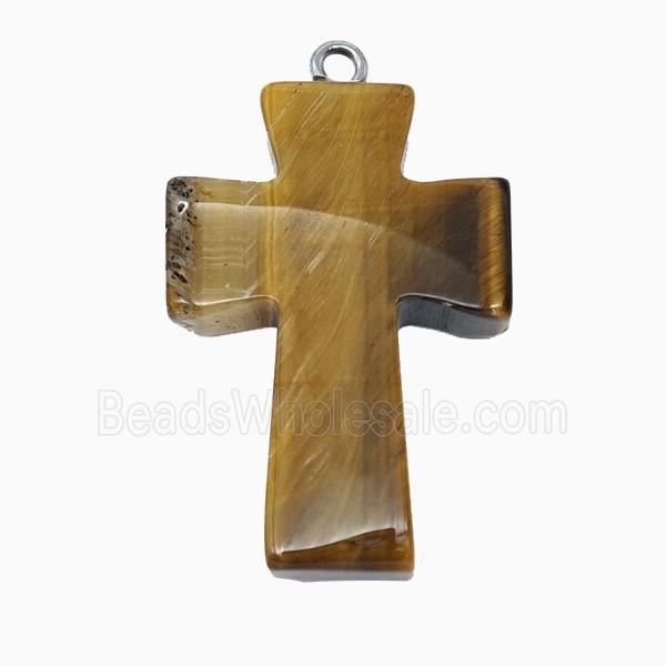 Tiger Eye Stone Cross Pendant