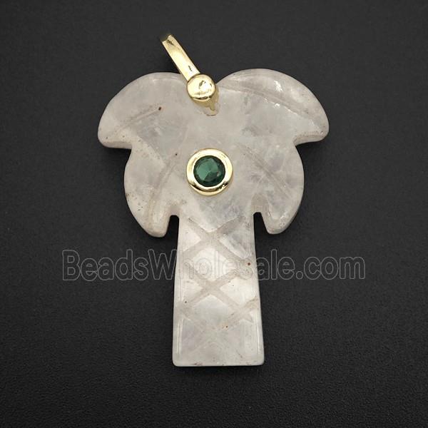 Clear Quartz Coconut Tree Pendant Pave Zirconia Palm