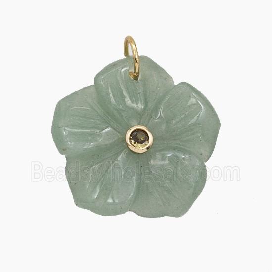 Green Aventurine Flower Pendant Pave Zirconia