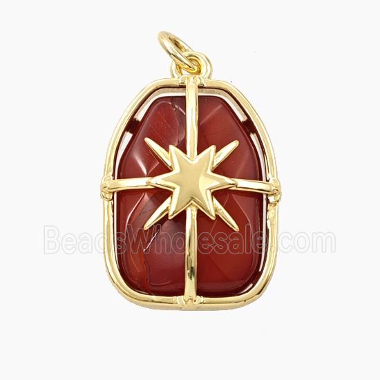 Red Dye Agate Rectangle Pendant Star Gold Plated
