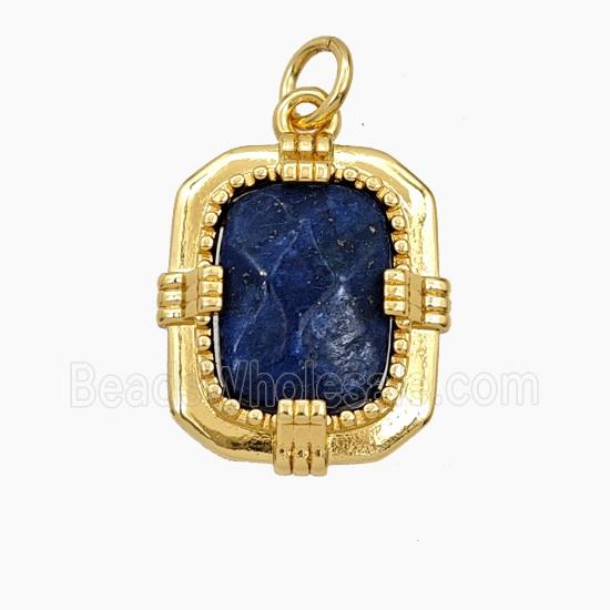 Blue Dye Jade Rectangle Pendant Gold Plated