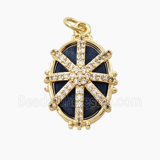 Blue Lapis Oval Pendant Copper Pave Zirconia Gold Plated