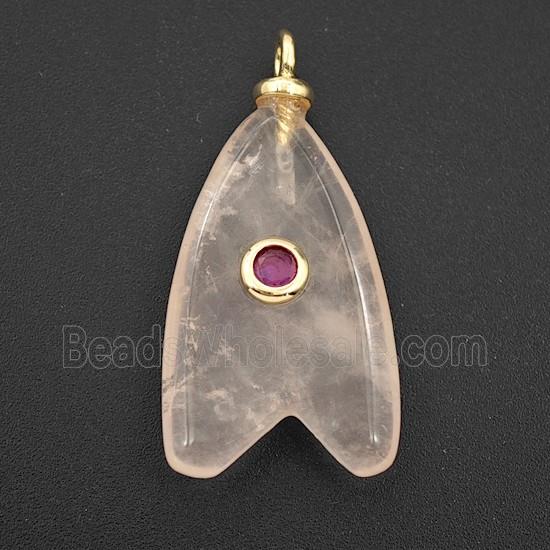 Rose Quartz Shark-Tail Pendant Pave Zirconia