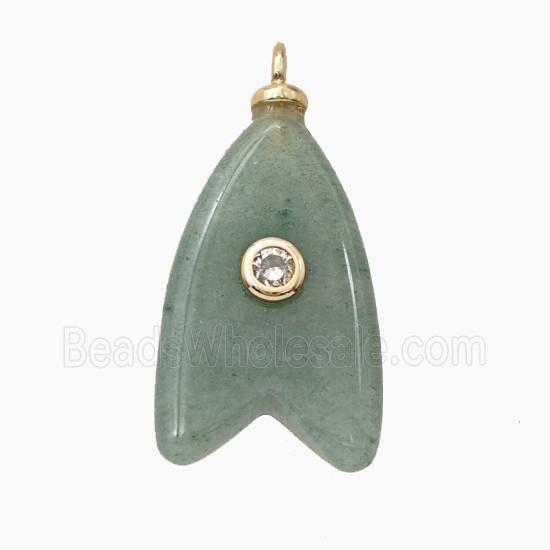 Green Aventurine Shark-Tail Pendant Pave Zirconia