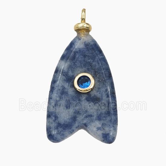 Blue Dalmatian Jasper Shark-Tail Pendant Pave Zirconia
