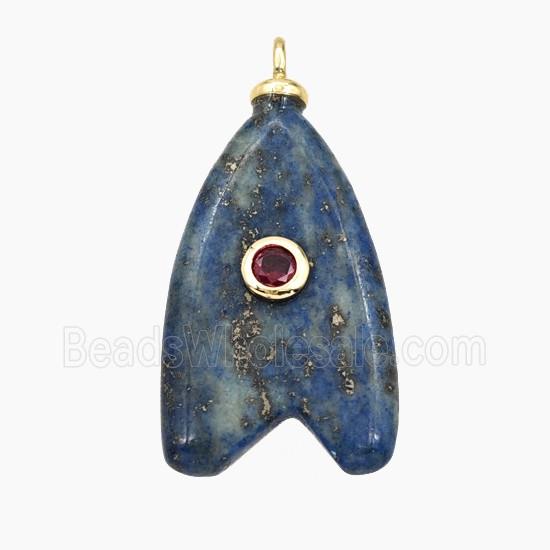 Blue Lapis Lazuli Shark-Tail Pendant Pave Zirconia