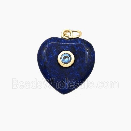 Blue Dye Lapis Lazuli Heart Pendant Pave Zirconia