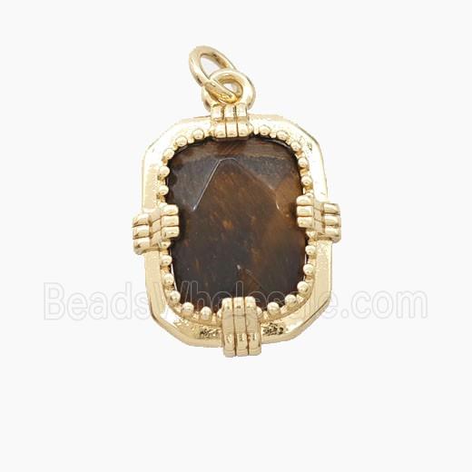 Tiger Eye Stone Rectangle Pendant Gold Plated