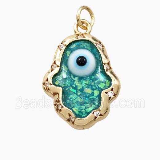 Green Fire Opal Hamsahand Eye Pendant Gold Plated