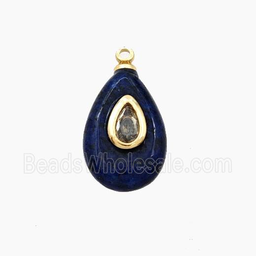 Blue Dye Lapis Lazuli Teardrop Pendant Pave Zirconia