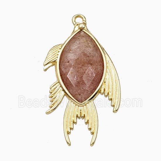Alloy Fish Pendant Pave Strawberry Quartz Gold Plated