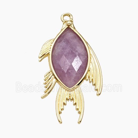 Alloy Fish Pendant Pave Lepidolite Gold Plated