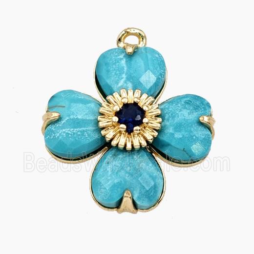 Teal Dye Magnesite Turquoise Clover Pendant