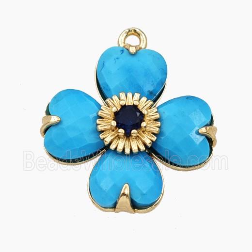 Blue Dye Magnesite Turquoise Clover Pendant