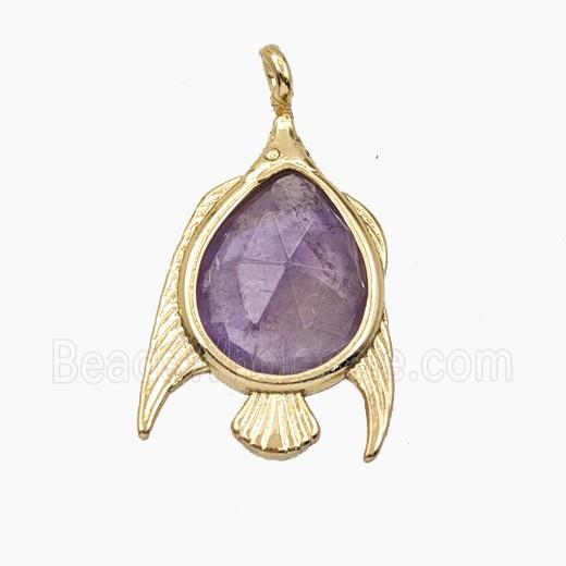 Alloy Fish Pendant Pave Amethyst Gold Plated