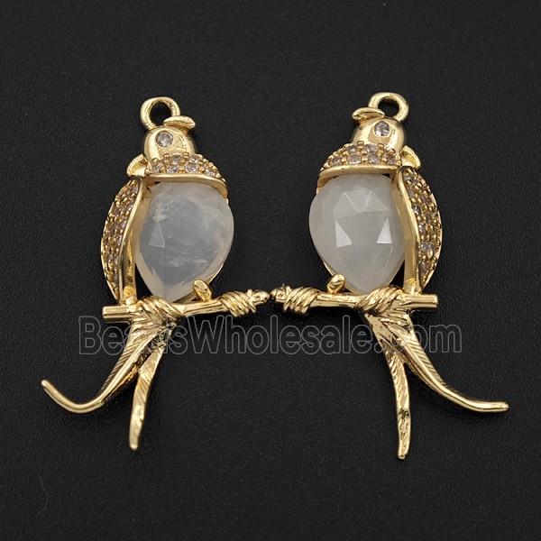 Copper Magpie Pendant Pave Zirconia Scorolite Birds Gold Plated