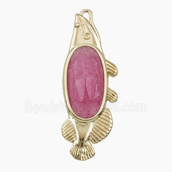 Copper Fish Pendant Pave Red Jade Gold Plated