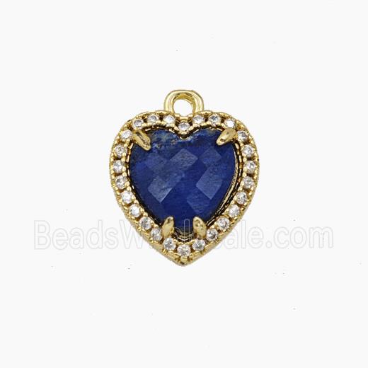 Copper Heart Pendant Pave Zirconia Blue Lapis Lazuli Gold Plated