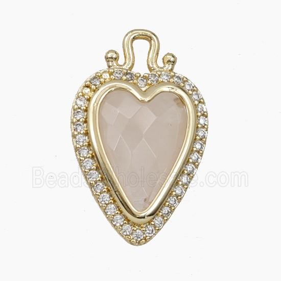 Copper Heart Pendant Pave Zirconia Rose Quartz Gold Plated