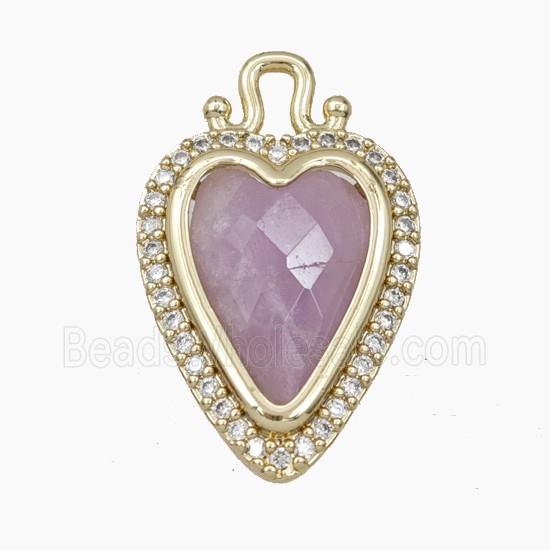 Copper Heart Pendant Pave Zirconia Purple Amethyst Gold Plated