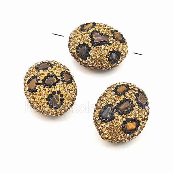 Tiger Eye Clay Beads Pave Rhinestone Oval Yellow