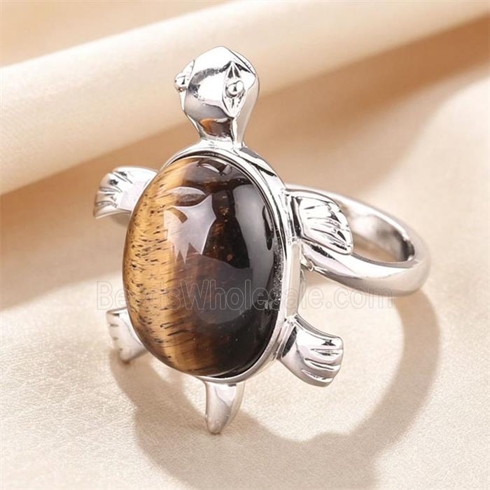 Tiger Eye Stone Tortoise Alloy Rings Platinum Plated