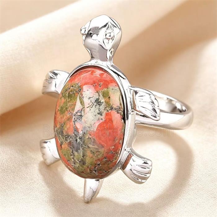 Unakite Tortoise Alloy Rings Platinum Plated