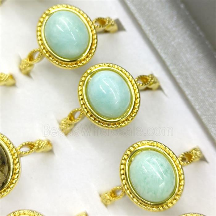 Green Amazonite Copper Rings Oval Gold Plated