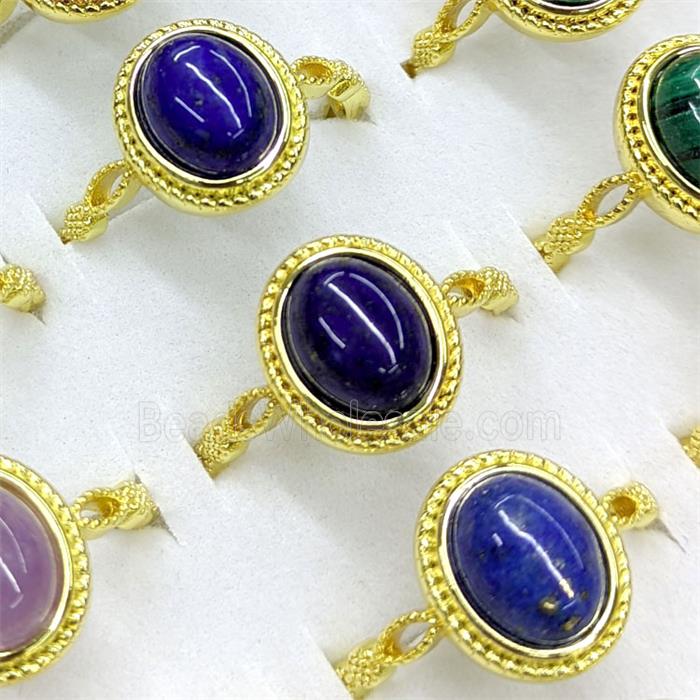 Blue Lapis Lazuli Copper Rings Oval Gold Plated