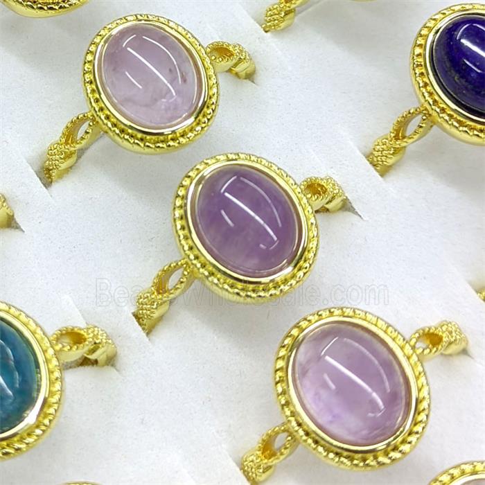 Lt.purple Amethyst Copper Rings Oval Gold Plated