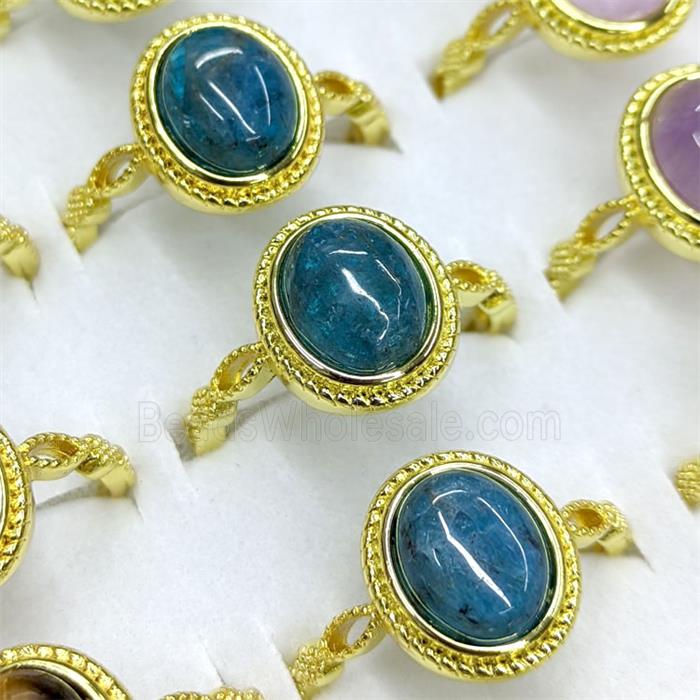Blue Apatite Copper Rings Oval Gold Plated