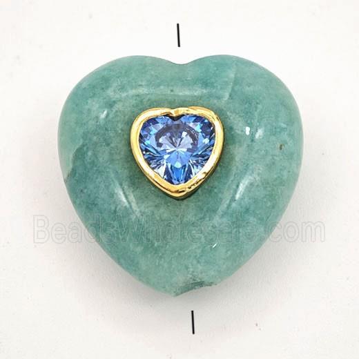Green Amazonite Heart Beads Pave Zirconia